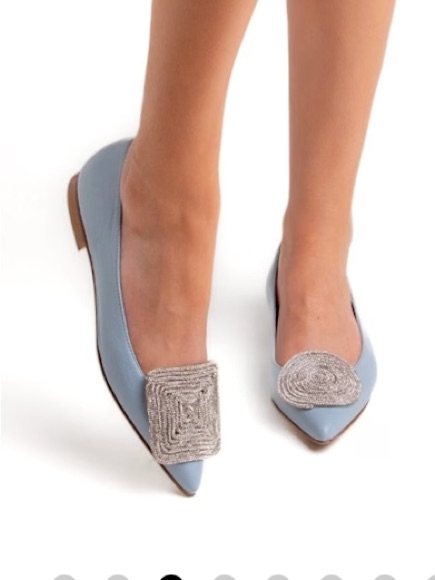 Beautiisoles Bonnie Baby Blue Leather Embellished Flats Work Evening Ballerina